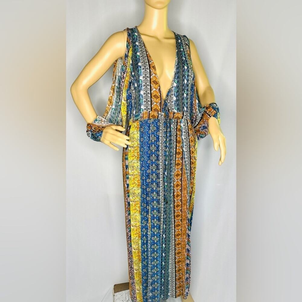 Luxxel Goddess Long Slit Sleeve Dress